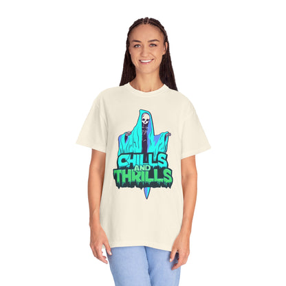 Chills and Thrills Graphic T-Shirt, Halloween Shirt, Unisex Tee, Spooky Shirt, Casual Wear, Perfect for Fall Celebrations