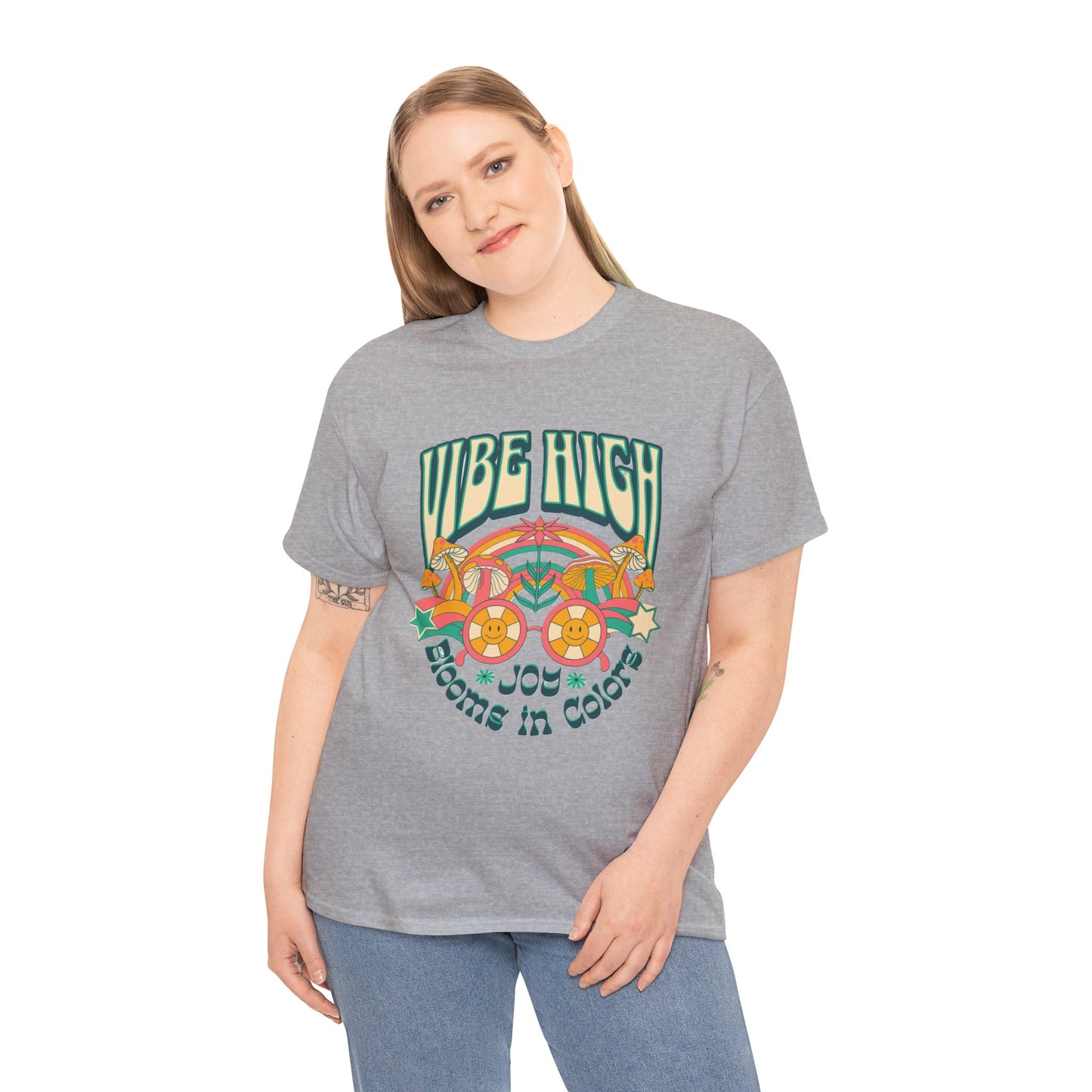 Vibe High women's Heavy Cotton Tee | Retro Graphic Tee for Music Lovers, Festival Wear, Casual Outfits, Gift Idea