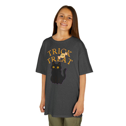 Halloween Cat Tee, Trick or Treat Girl Shirts, Spooky Kids Apparel, Fun Halloween Outfit, Cat Lover Gift