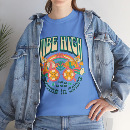 Vibe High women's Heavy Cotton Tee | Retro Graphic Tee for Music Lovers, Festival Wear, Casual Outfits, Gift Idea