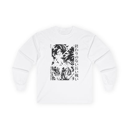 Anime-Inspired Long Sleeve Tee with Japanese Text, Trendy Shirt for Fans, Gift for Birthdays, Casual Wear, Unique Fashion