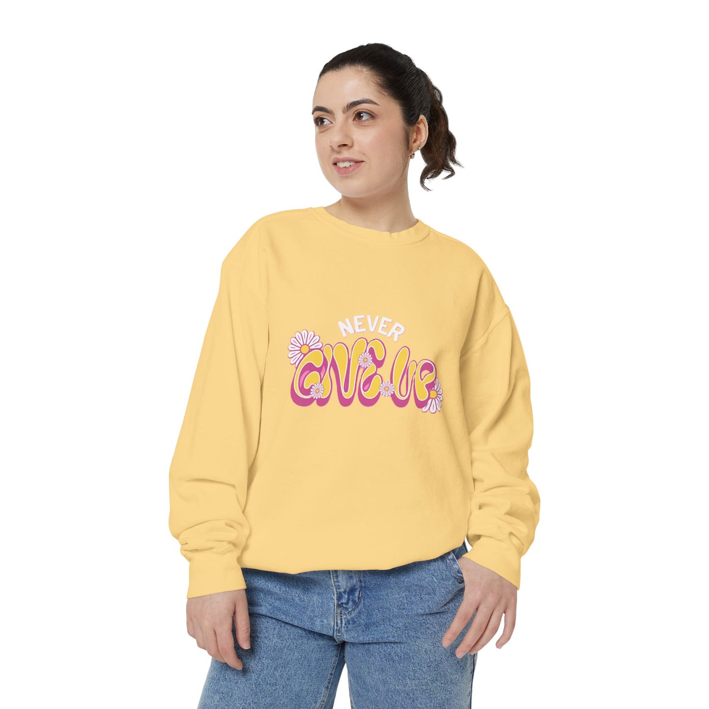 Never Give Up Sweatshirt, Inspirational Sweatshirt, Unisex Pullover, Motivational Clothing, Cozy Gift Idea, Relaxed Fit Sweatshirt