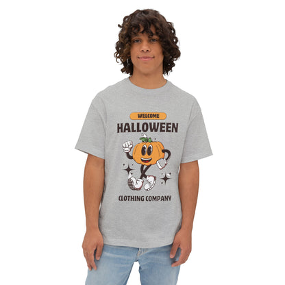 Welcome Halloween Unisex Oversized Boxy Tee | Cute Pumpkin Tee, Fall Apparel, Halloween Party Shirt, Cozy Graphic Tee