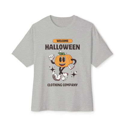 Welcome Halloween Unisex Oversized Boxy Tee | Cute Pumpkin Tee, Fall Apparel, Halloween Party Shirt, Cozy Graphic Tee