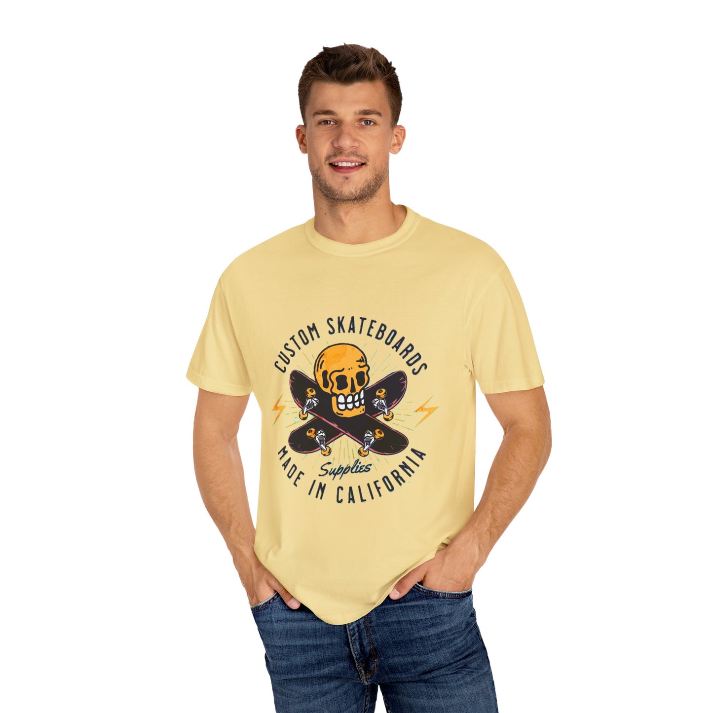 Custom Skull Skateboard T-Shirt, Unisex Graphic Tee, Casual Wear, Skateboarder Gift, California Vibes