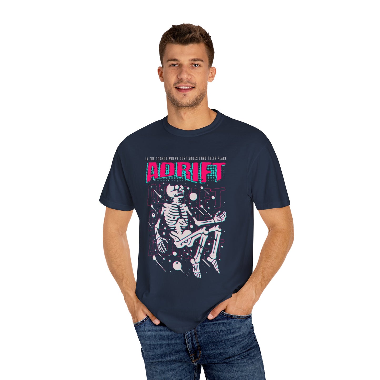 Galactic Skeleton T-shirt, Adrift in Space Shirt, Fashionable Streetwear, Perfect for Halloween & Music Lovers