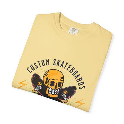Custom Skull Skateboard T-Shirt, Unisex Graphic Tee, Casual Wear, Skateboarder Gift, California Vibes