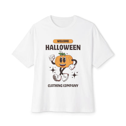 Welcome Halloween Unisex Oversized Boxy Tee | Cute Pumpkin Tee, Fall Apparel, Halloween Party Shirt, Cozy Graphic Tee