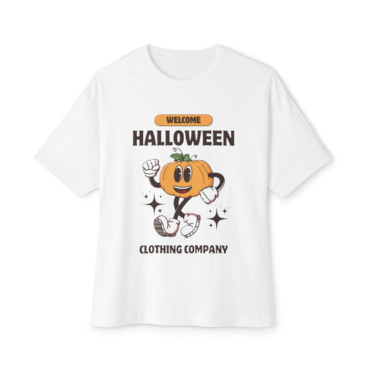 Welcome Halloween Unisex Oversized Boxy Tee | Cute Pumpkin Tee, Fall Apparel, Halloween Party Shirt, Cozy Graphic Tee