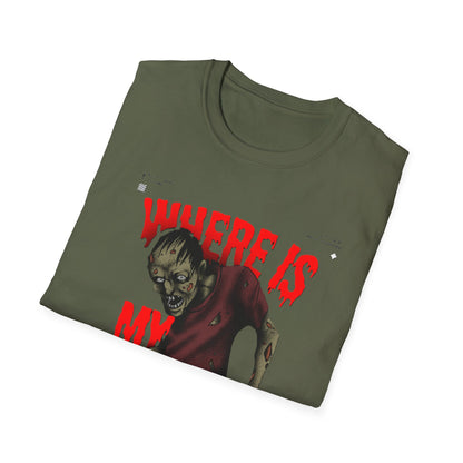 Zombie Halloween T-Shirt, Where is My Candy? Graphic Tee, Unisex Softstyle Tee, Horror T-Shirt, Spooky Costume Apparel