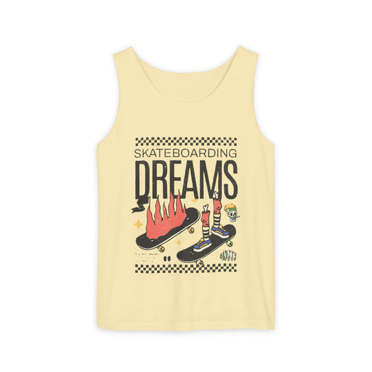 Skateboarding Dreams Tank Top, Unisex Summer Top, Skateboarder Gift, Beach Wear, Casual Outfit, Skate Culture Apparel