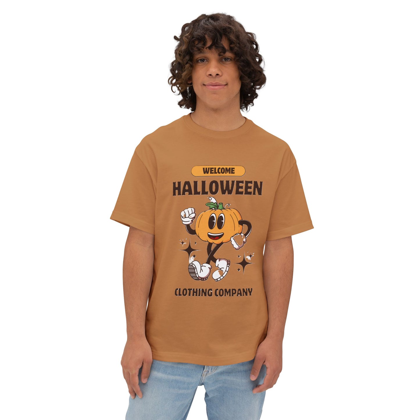 Welcome Halloween Unisex Oversized Boxy Tee | Cute Pumpkin Tee, Fall Apparel, Halloween Party Shirt, Cozy Graphic Tee