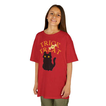 Halloween Cat Tee, Trick or Treat Girl Shirts, Spooky Kids Apparel, Fun Halloween Outfit, Cat Lover Gift