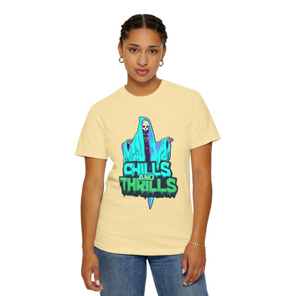 Chills and Thrills Graphic T-Shirt, Halloween Shirt, Unisex Tee, Spooky Shirt, Casual Wear, Perfect for Fall Celebrations
