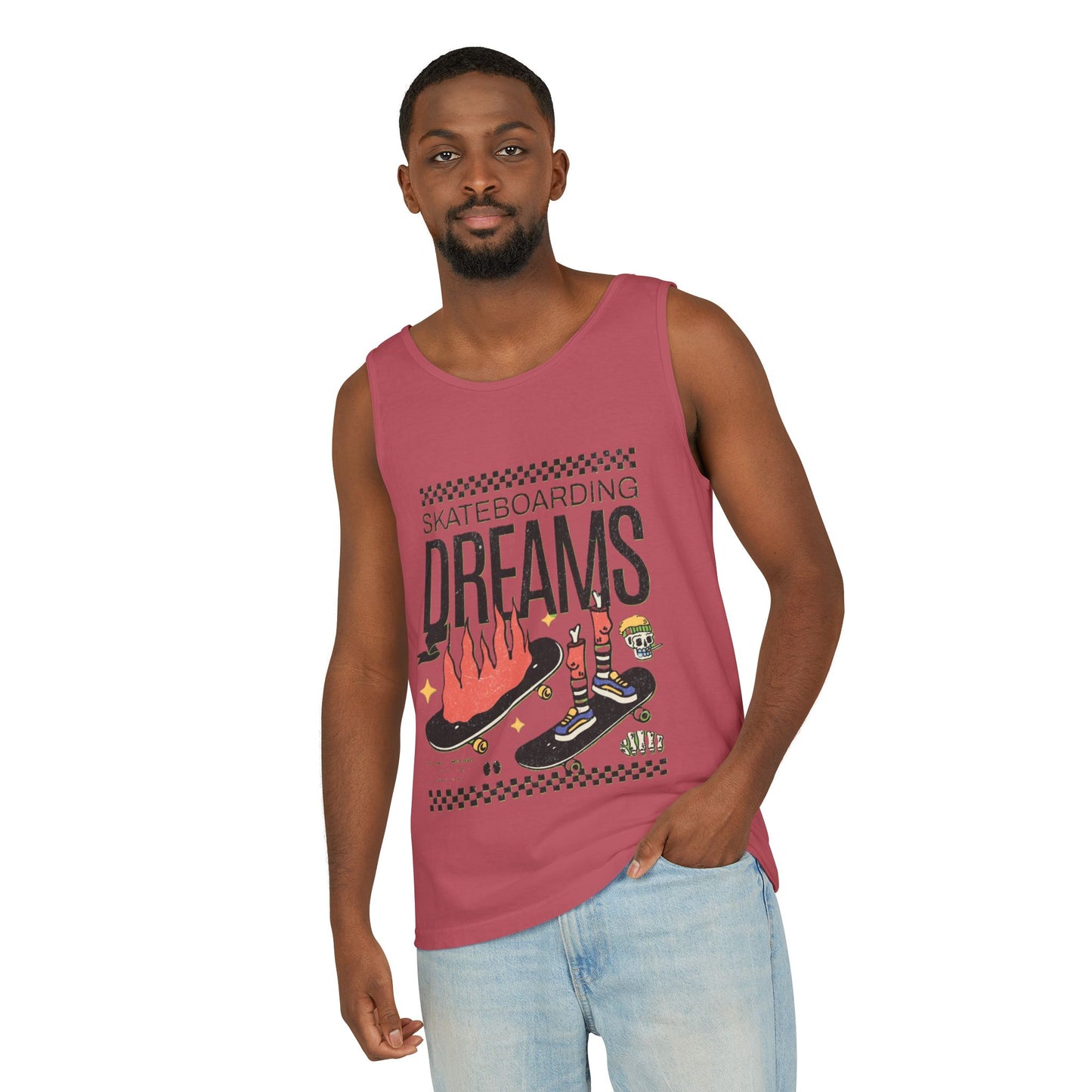 Skateboarding Dreams Tank Top, Unisex Summer Top, Skateboarder Gift, Beach Wear, Casual Outfit, Skate Culture Apparel