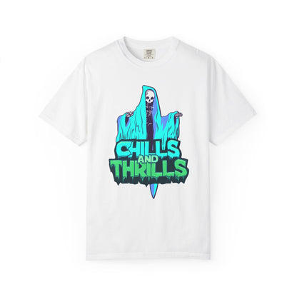 Chills and Thrills Graphic T-Shirt, Halloween Shirt, Unisex Tee, Spooky Shirt, Casual Wear, Perfect for Fall Celebrations
