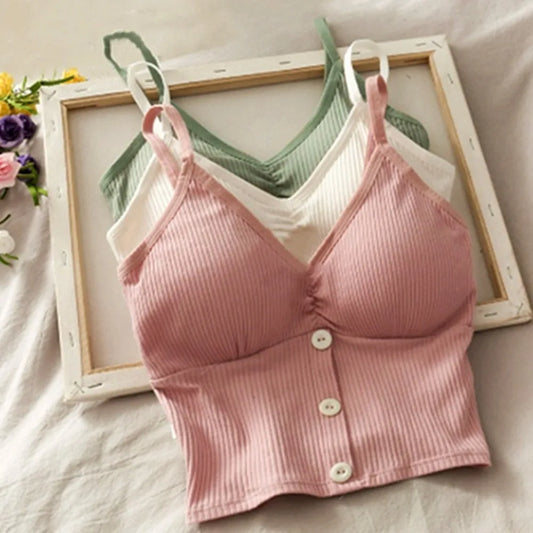 Button-front bralette with adjustable straps