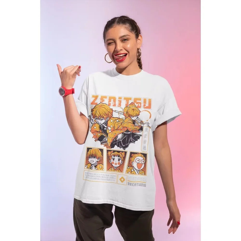 Agatsuma Zenitsu T-Shirt Demon Slayer Kimetsu No Yaiba Movie Halloween Shirt Women