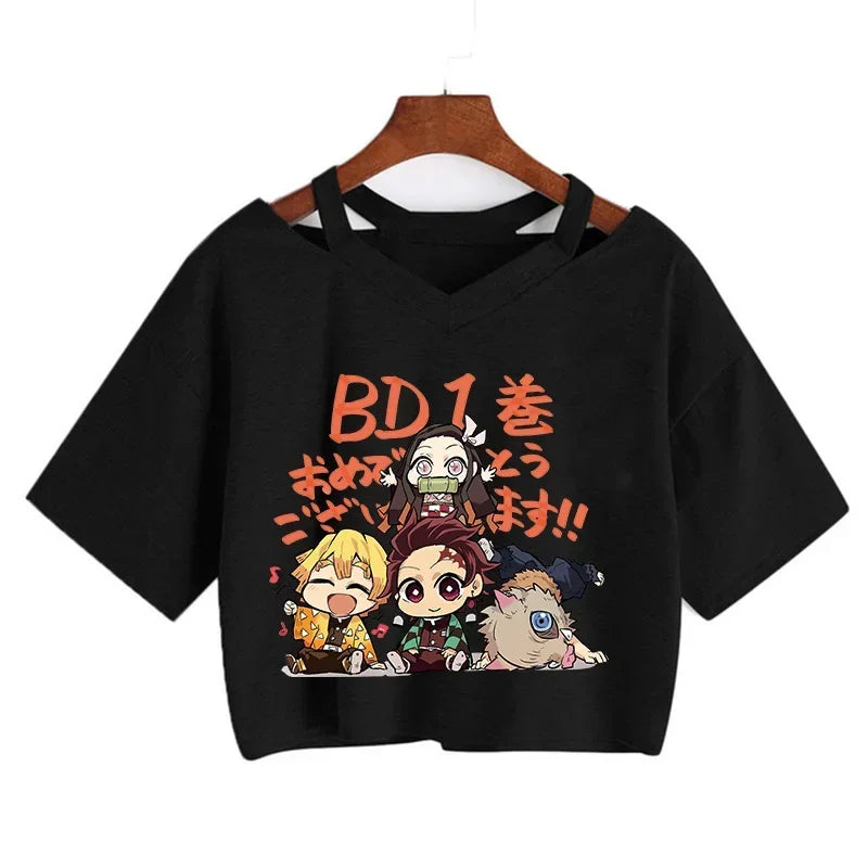 Demon Slayer T Shirt Nezuko Tshirt Women Kimetsu No Yaiba Crop Top