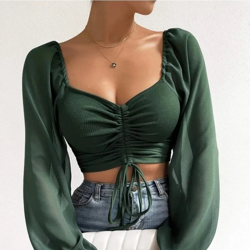 Women's Casual Long Sleeve Crop Top