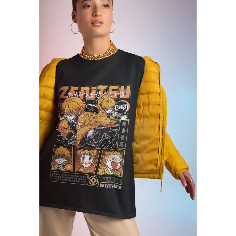 Agatsuma Zenitsu T-Shirt Demon Slayer Kimetsu No Yaiba Movie Halloween Shirt Women