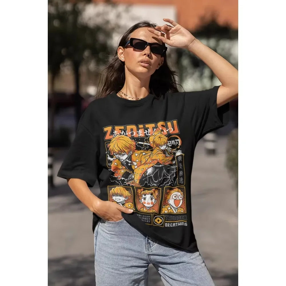 Agatsuma Zenitsu T-Shirt Demon Slayer Kimetsu No Yaiba Movie Halloween Shirt Women