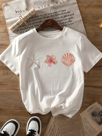 Short-sleeved, round-neck blouse, perfect for a casual and fresh look.