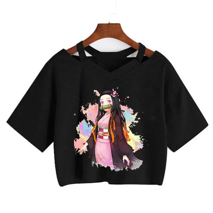 Demon Slayer T Shirt Nezuko Tshirt Women Kimetsu No Yaiba Crop Top