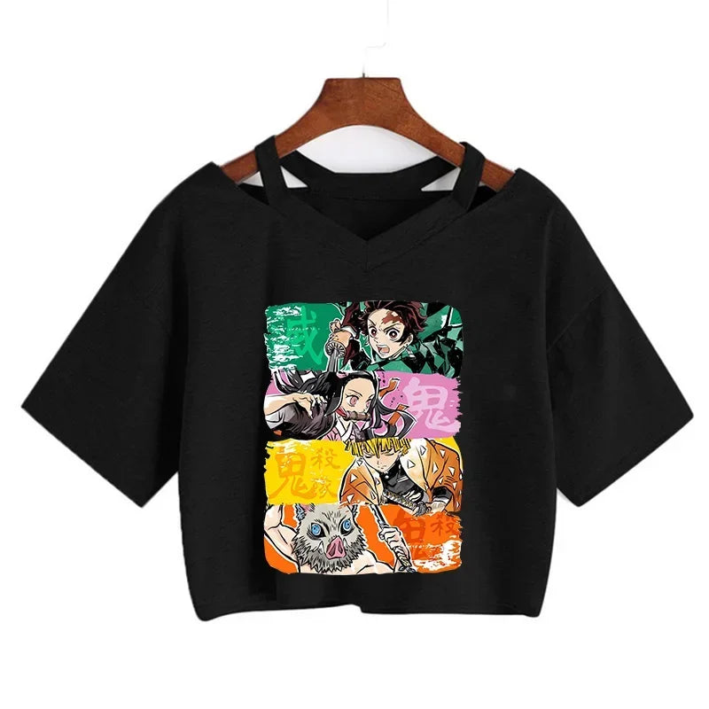 Demon Slayer T Shirt Nezuko Tshirt Women Kimetsu No Yaiba Crop Top