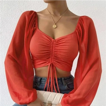Women's Casual Long Sleeve Crop Top