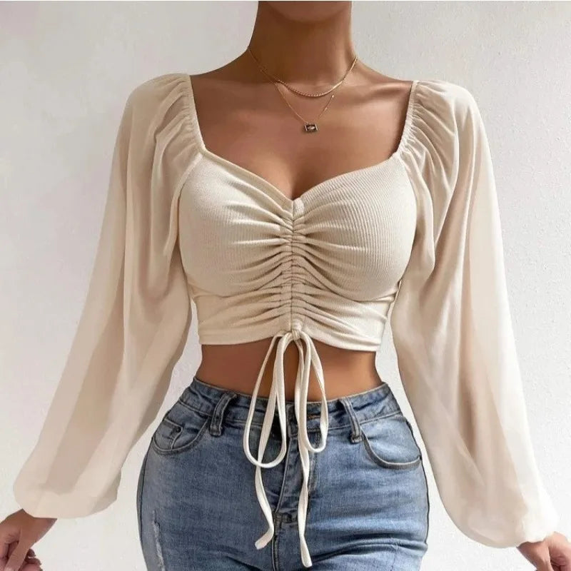 Women's Casual Long Sleeve Crop Top