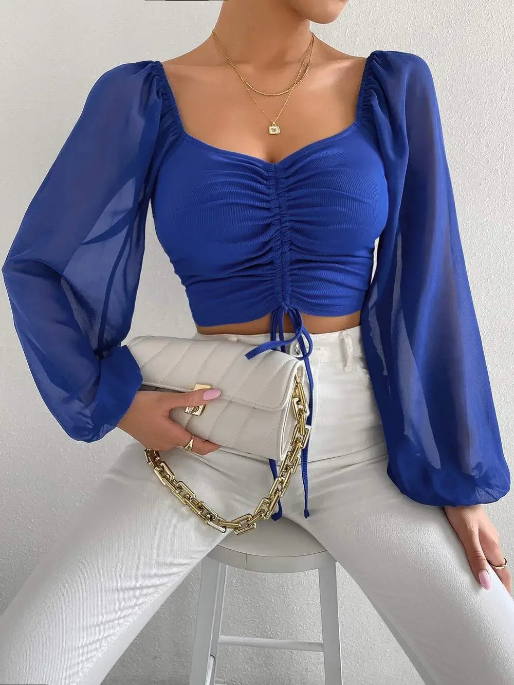 Women's Casual Long Sleeve Crop Top