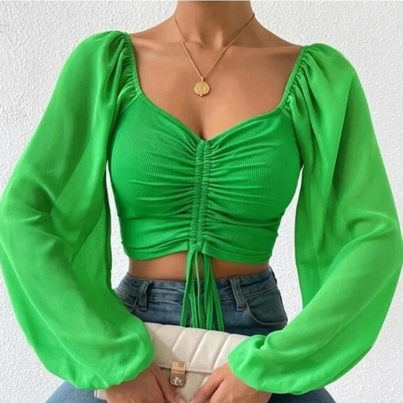 Women's Casual Long Sleeve Crop Top