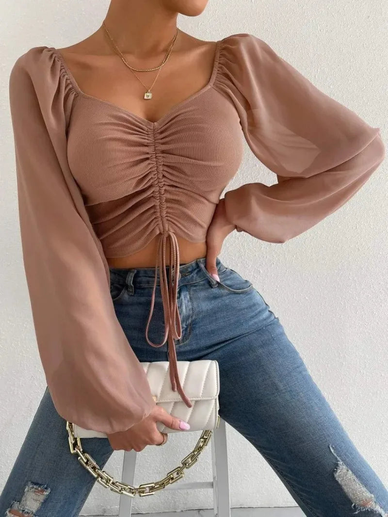 Women's Casual Long Sleeve Crop Top